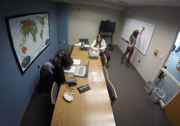 Library student spaces - conference room with white board